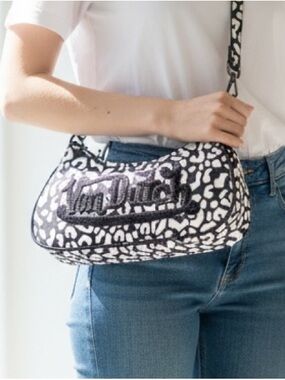 Von Dutch White Black Cheetah Animal Print Shoulder Hand Bag